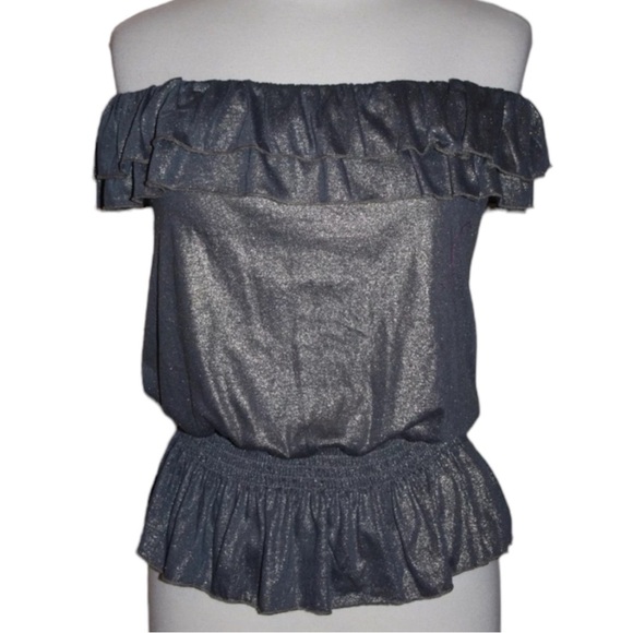Easel Metallic Shirt Top Blouse Off Shoulder - Picture 1 of 7